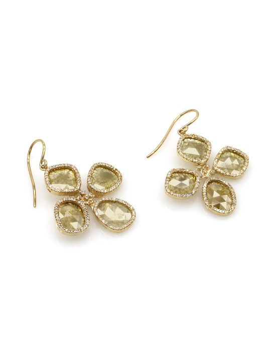 Fancy Yellow Diamond Slice and Pave Diamond Earrings in Gold